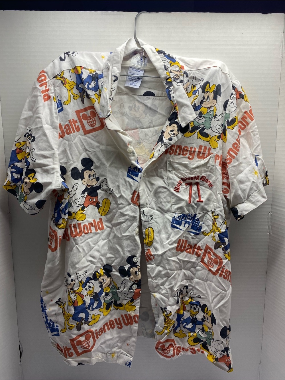 Disney White Mickey & Friends Short Sleeve Button Down Shirt - Multicolor Print